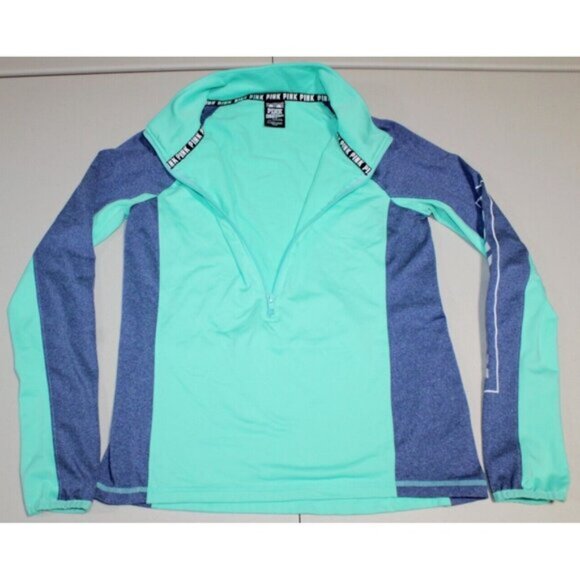 Women PINK Victoria's Secret Ultimate Thumbholes 1/4 Zip Pullover Medium Green - Picture 2 of 10